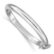 Sterling Silver Rhodium-plated Polished & Diamond-cut with Safety Clasp Hinged Children's Bangle