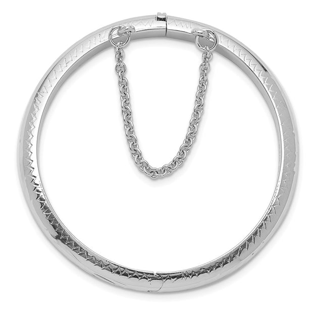 Sterling Silver Rhodium-plated Polished & Diamond-cut with Safety Clasp Hinged Children's Bangle