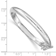 Sterling Silver Rhodium-plated Polished & Diamond-cut with Safety Clasp Hinged Children's Bangle