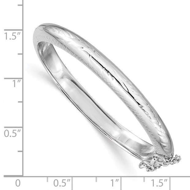 Sterling Silver Rhodium-plated Polished & Diamond-cut with Safety Clasp Hinged Children's Bangle