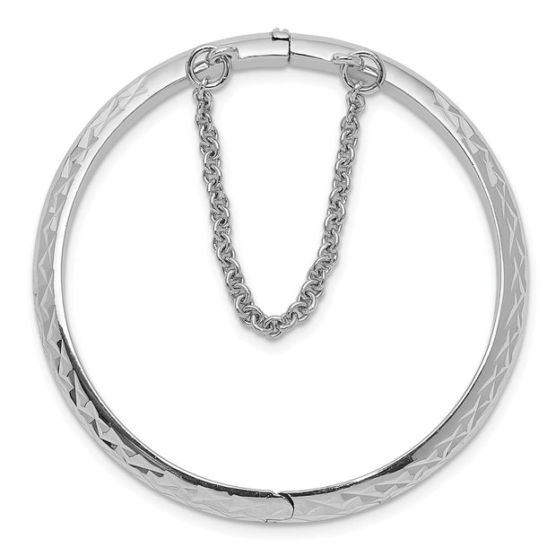 Sterling Silver Rhodium-plated Polished & Diamond-cut with Safety Clasp Hinged Children's Bangle