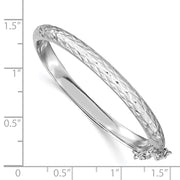 Sterling Silver Rhodium-plated Polished & Diamond-cut with Safety Clasp Hinged Children's Bangle