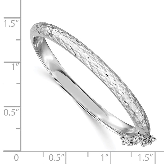 Sterling Silver Rhodium-plated Polished & Diamond-cut with Safety Clasp Hinged Children's Bangle