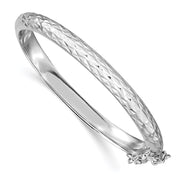 Sterling Silver Rhodium-plated Polished & Diamond-cut with Safety Clasp Hinged Children's Bangle