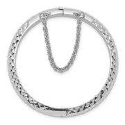 Sterling Silver Rhodium-plated Polished & Diamond-cut with Safety Clasp Hinged Children's Bangle