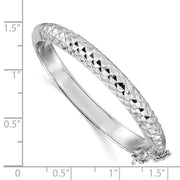 Sterling Silver Rhodium-plated Polished & Diamond-cut with Safety Clasp Hinged Children's Bangle