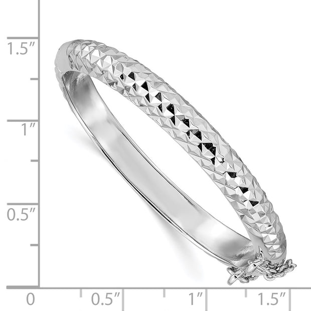 Sterling Silver Rhodium-plated Polished & Diamond-cut with Safety Clasp Hinged Children's Bangle