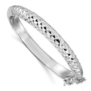 Sterling Silver Rhodium-plated Polished & Diamond-cut with Safety Clasp Hinged Children's Bangle
