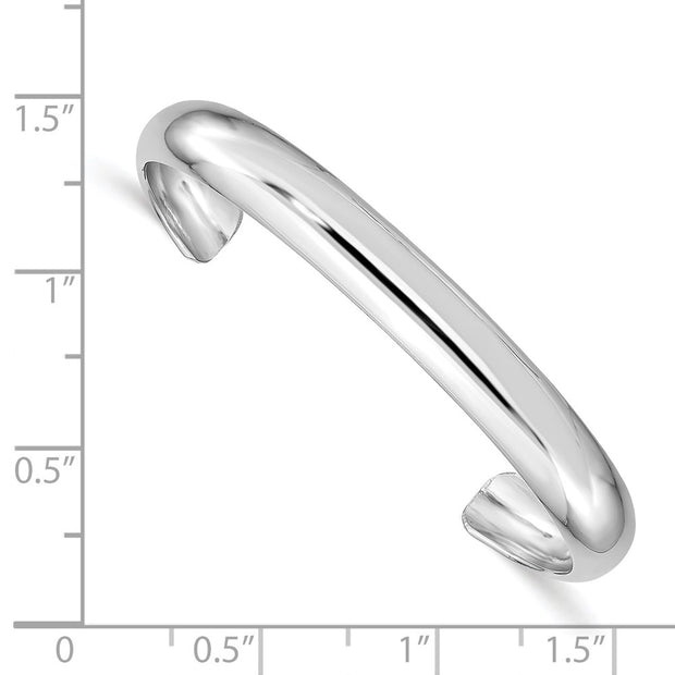 Sterling Silver Rhod-plated Polished & Domed Children's Cuff Bangle