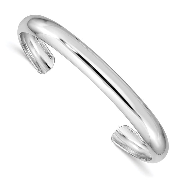 Sterling Silver Rhod-plated Polished & Domed Children's Cuff Bangle