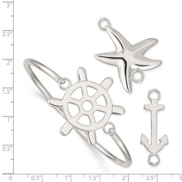 Sterling Silver with Interchangeable Nautical Charms Bangle