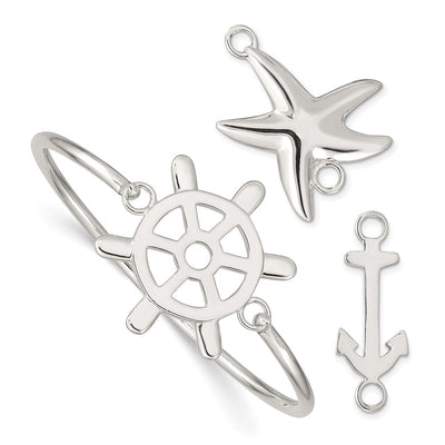Sterling Silver with Interchangeable Nautical Charms Bangle