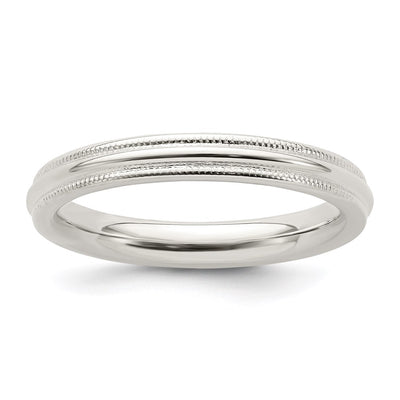 Sterling Silver 3mm Comfort Fit Half Round Milgrain Band