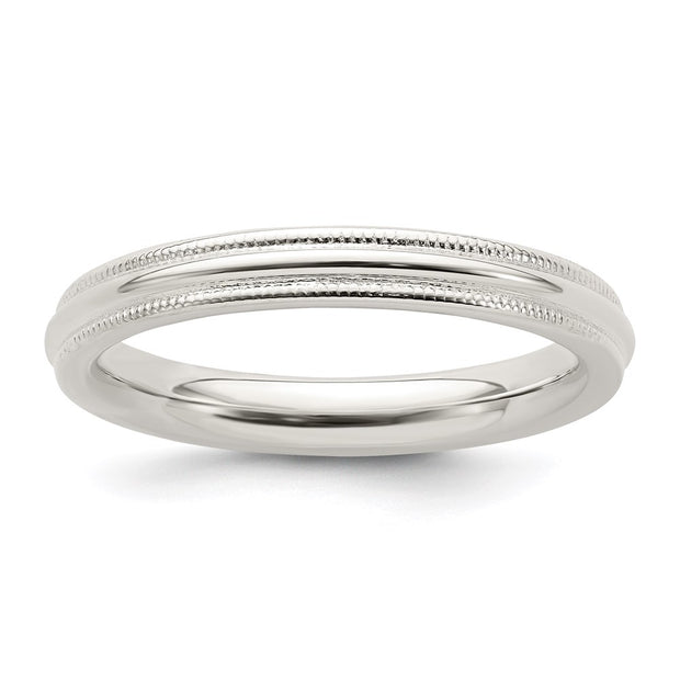 Sterling Silver 3mm Comfort Fit Half Round Milgrain Band