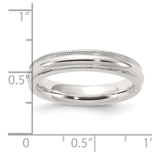 Sterling Silver 4mm Comfort Fit Half Round Milgrain Band