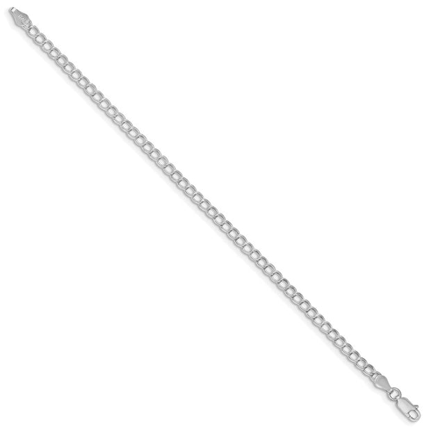 Sterling Silver RH-plated 3.5mm Solid Double Link Charm Child's Bracelet