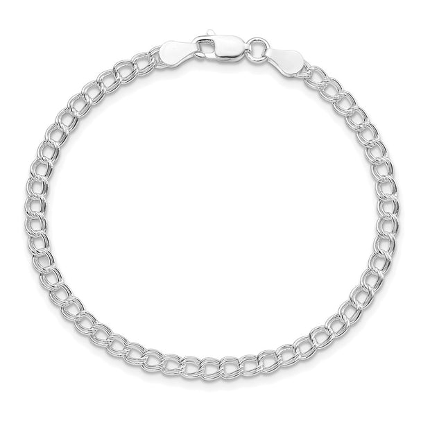 Sterling Silver RH-plated 3.5mm Solid Double Link Charm Child's Bracelet