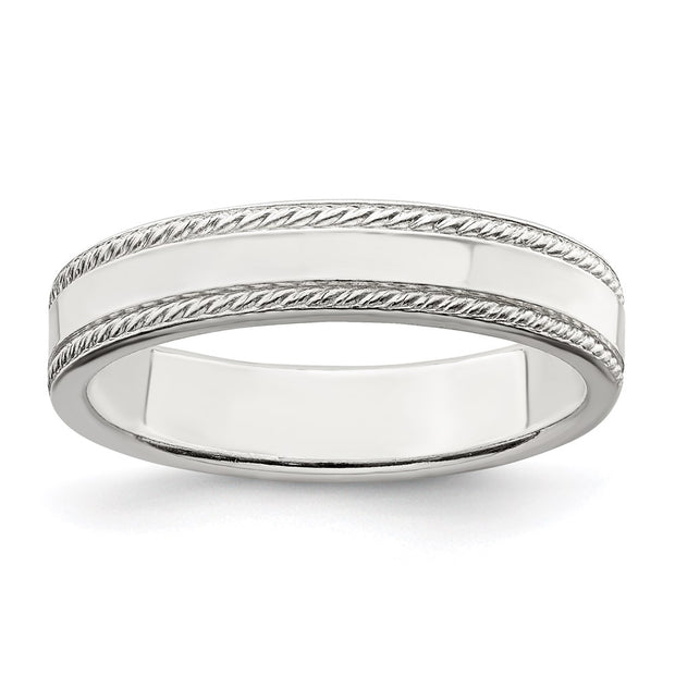 Sterling Silver 4mm Flat with Rope Edge Band