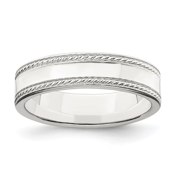 Sterling Silver 5mm Flat with Rope Edge Band