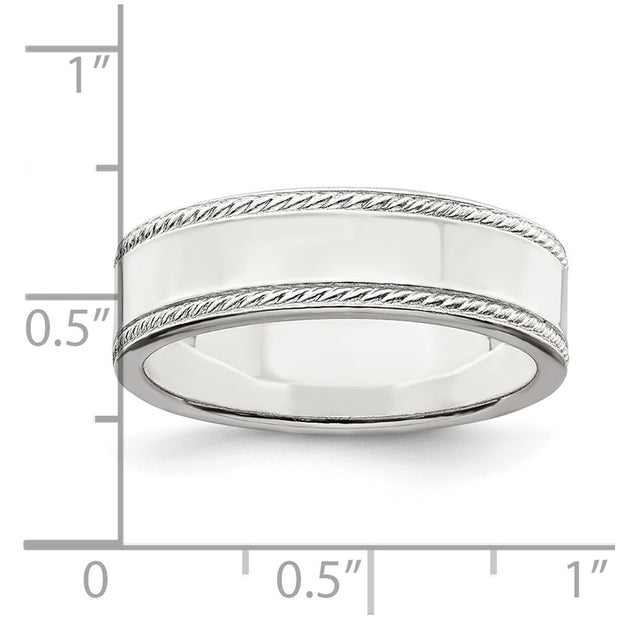Sterling Silver 6mm Flat with Rope Edge Band
