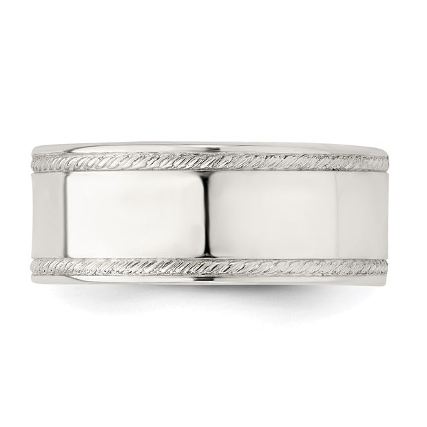 Sterling Silver 8mm Flat with Rope Edge Band