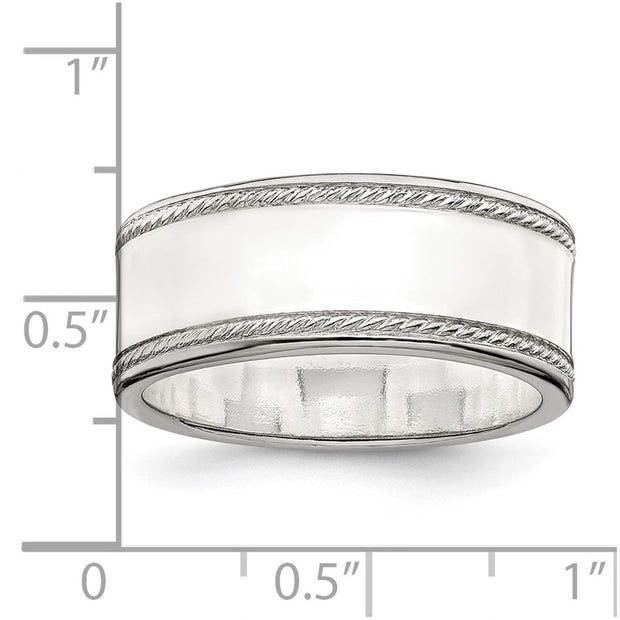 Sterling Silver 8mm Flat with Rope Edge Band