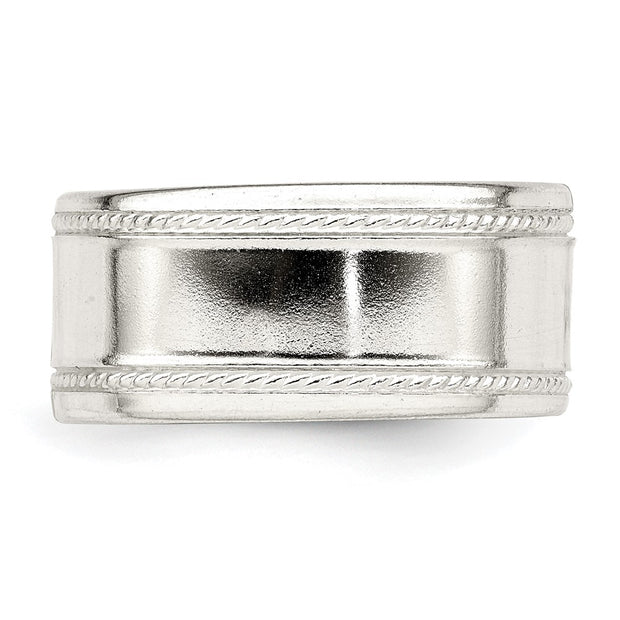 Sterling Silver 9.5mm Flat with Rope Edge Band