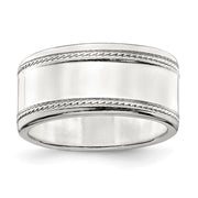 Sterling Silver 9.5mm Flat with Rope Edge Band