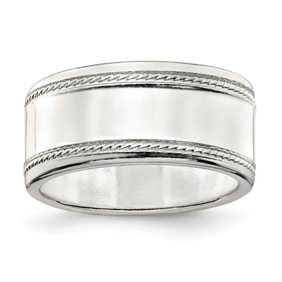 Sterling Silver 9.5mm Flat with Rope Edge Band