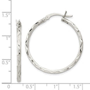 Sterling Silver Satin Diamond-cut 2x31mm Hoop Earrings