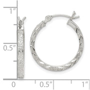 Sterling Silver Textured & Diamond-cut 2.25mm Round Hoop Earrings
