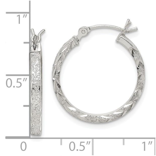 Sterling Silver Textured & Diamond-cut 2.25mm Round Hoop Earrings