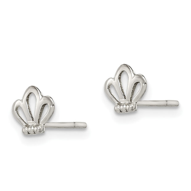 Sterling Silver Polished & Beaded Tiara Children's Post Earrings