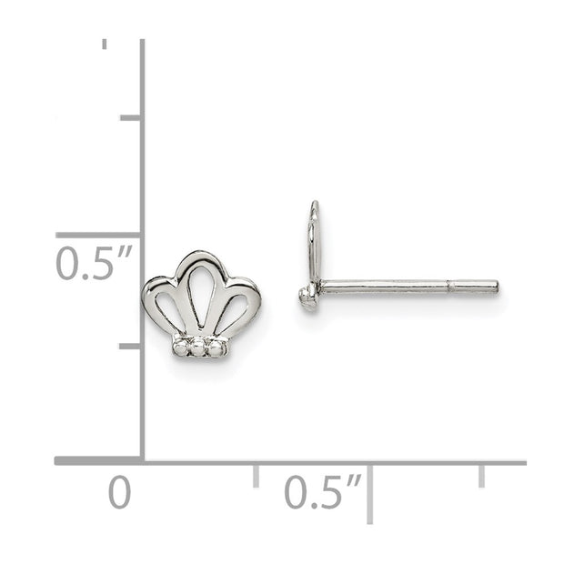 Sterling Silver Polished & Beaded Tiara Children's Post Earrings