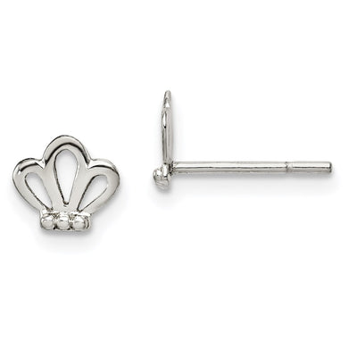 Sterling Silver Polished & Beaded Tiara Children's Post Earrings