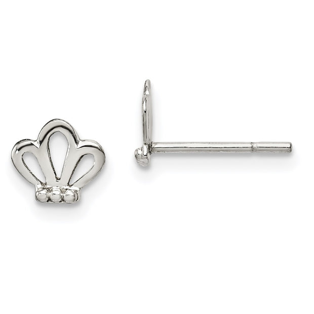 Sterling Silver Polished & Beaded Tiara Children's Post Earrings