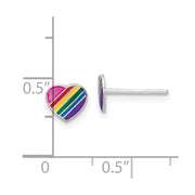 Sterling Silver Rhodium-plated Polished Rainbow Enameled Heart Children's Post Earrings
