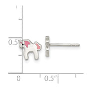 Sterling Silver Polished Multi-color Enameled Unicorn Children's Post Earrings