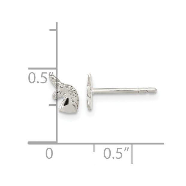 Sterling Silver Rhodium-plated Polished Unicorn Head Post Earrings