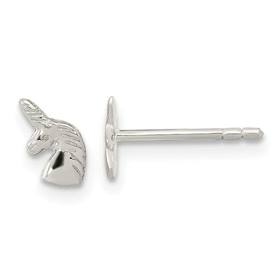 Sterling Silver Rhodium-plated Polished Unicorn Head Post Earrings