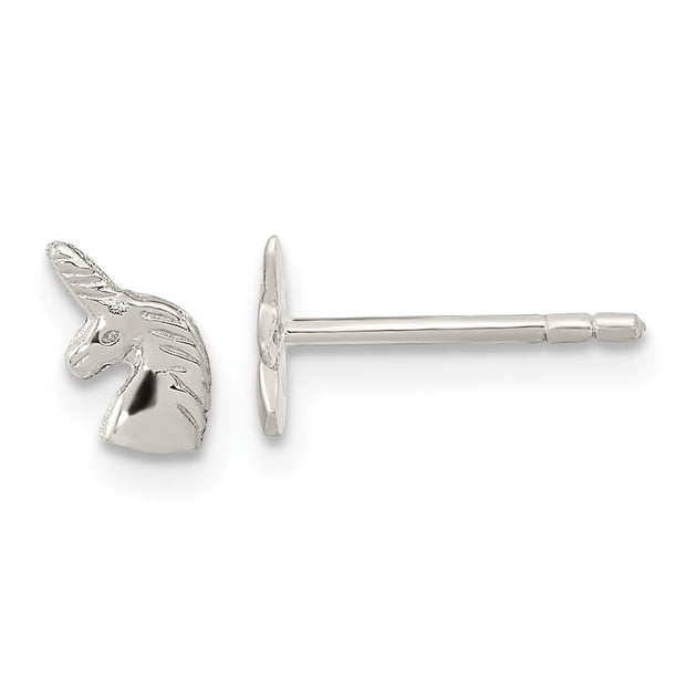 Sterling Silver Rhodium-plated Polished Unicorn Head Post Earrings