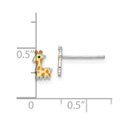 Sterling Silver Rhodium-plated Polished & Yellow, Orange & Black Enameled Giraffe Children's Post Earrings