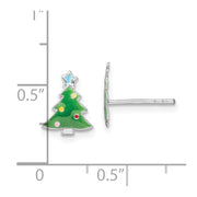 Sterling Silver Rhodium-plated Polished Multi-color Enameled Christmas Tree Children's Post Earrings