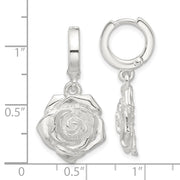 Sterling Silver Rose Dangle Hinged Hoop Earrings