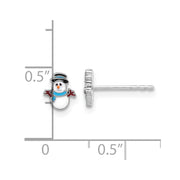 Sterling Silver Rhodium-plated Enamel Snowman Children's Post Earrings