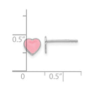 Sterling Silver Rhodium-plated Pink Enamel Heart Children's Post Earrings