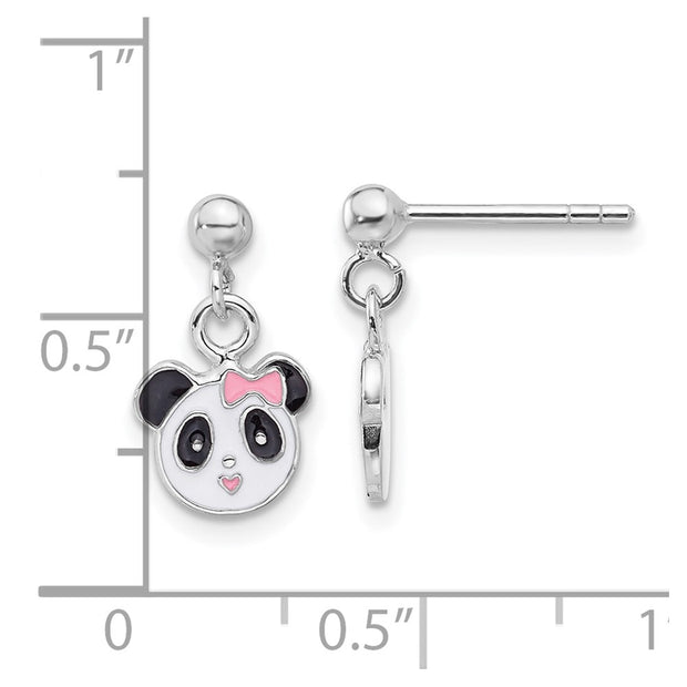 Sterling Silver Rhodium-plated Polished & Multi-color Enameled Panda Children's Post Dangle Earrings
