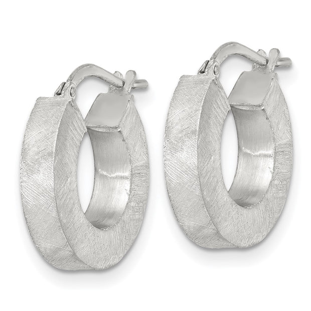 Sterling Silver Brushed Textured 4.25mm x 18mm Square Tube Hoop Earrings