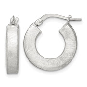 Sterling Silver Brushed Textured 4.25mm x 18mm Square Tube Hoop Earrings