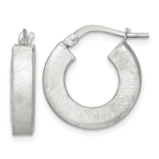 Sterling Silver Brushed Textured 4.25mm x 18mm Square Tube Hoop Earrings